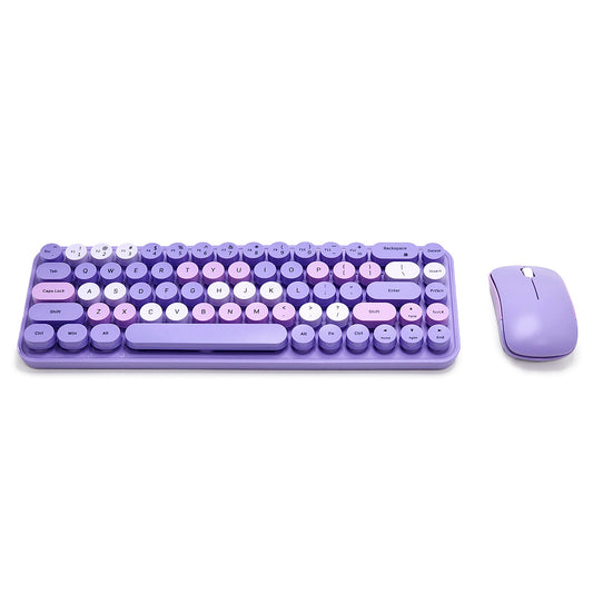 Teclado y Mouse Inalámbricos Retro Color Pastel – Diseño Vintage Silencioso