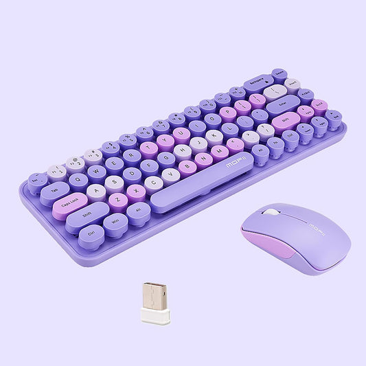 Teclado y Mouse Inalámbricos Retro Color Pastel – Diseño Vintage Silencioso