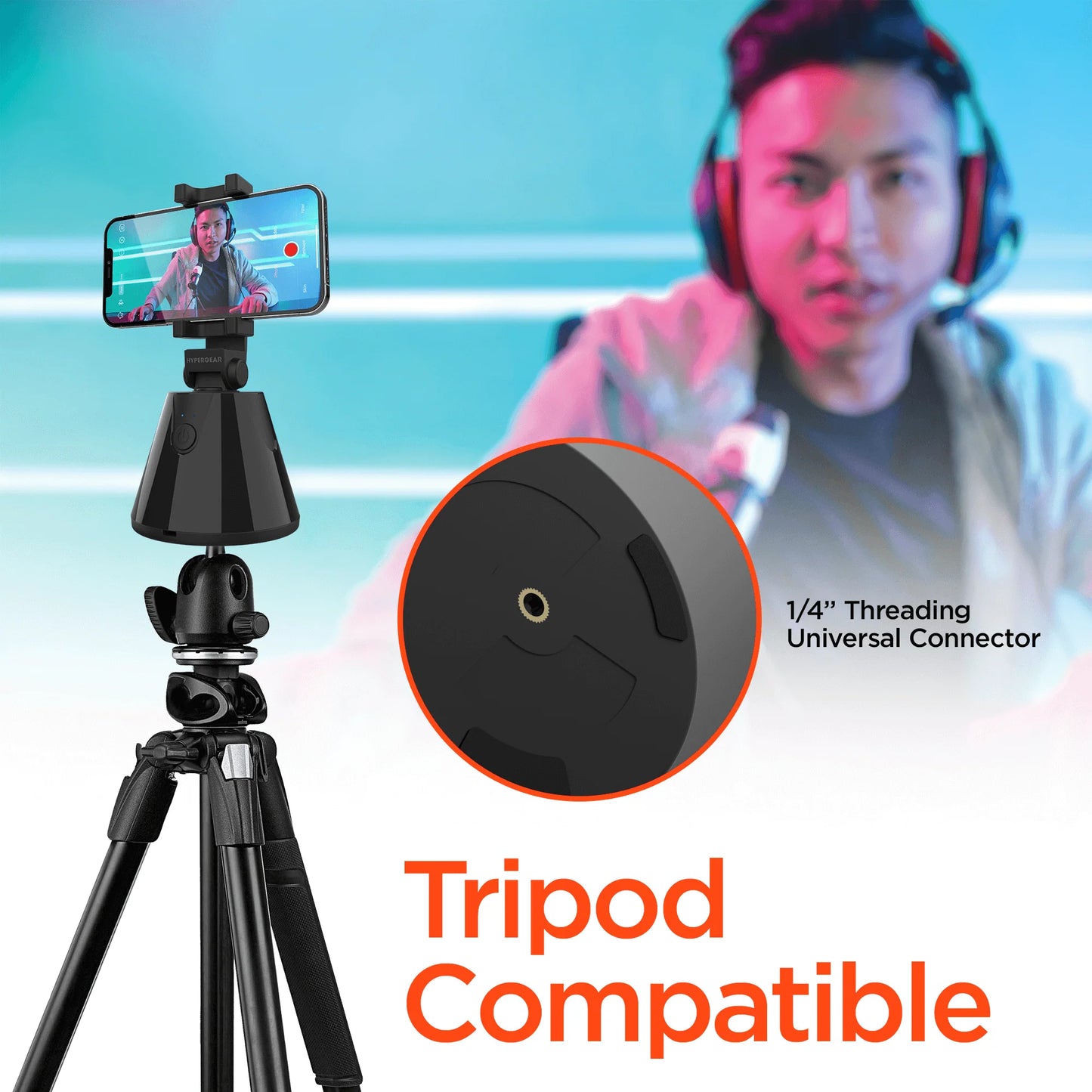HyperGear HyperView Auto-Tracking Phone Mount – 360° Rotation, Face Tracking, Portrait & Landscape, Bluetooth App Control