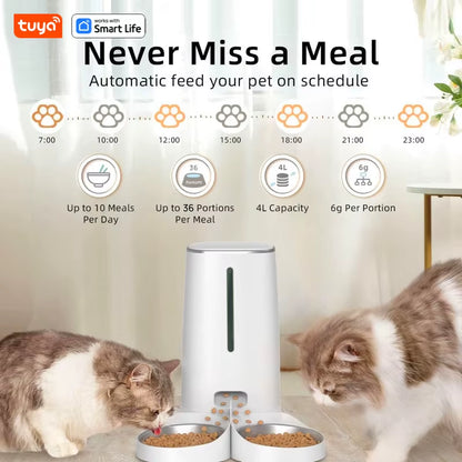 Wi-Fi Smart Automatic Pet Feeder 4L for Cats & Dogs – APP Control, Portion Scheduling, Stainless Steel Bowl, Low Food Alarm, Optional 1080P Camera