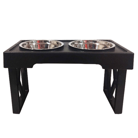 Plato Alto Doble para Mascotas con Recipientes de Acero Inoxidable