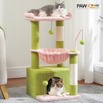 PAWZ Road Cactus Cat Tree Tower with Condo, Hammock & Scratching Posts – Cute Activity Center for Kittens & Cats