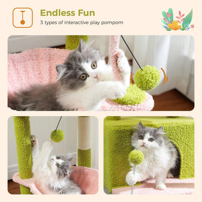 PAWZ Road Cactus Cat Tree Tower with Condo, Hammock & Scratching Posts – Cute Activity Center for Kittens & Cats