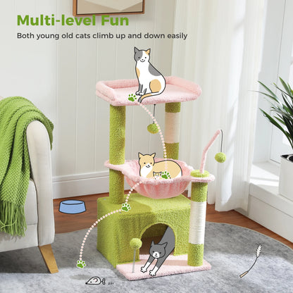PAWZ Road Cactus Cat Tree Tower with Condo, Hammock & Scratching Posts – Cute Activity Center for Kittens & Cats