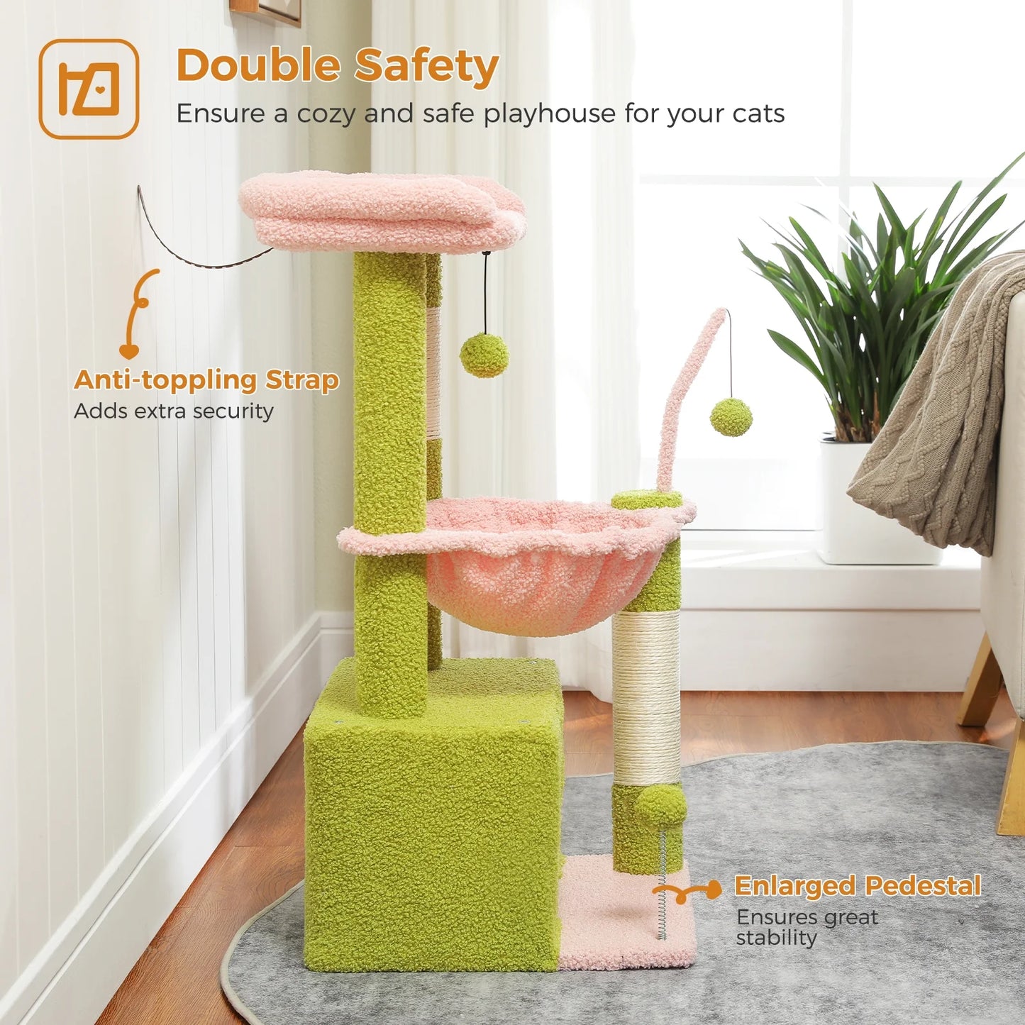 PAWZ Road Cactus Cat Tree Tower with Condo, Hammock & Scratching Posts – Cute Activity Center for Kittens & Cats