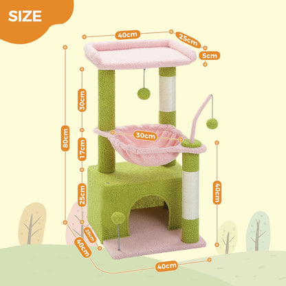 PAWZ Road Cactus Cat Tree Tower with Condo, Hammock & Scratching Posts – Cute Activity Center for Kittens & Cats